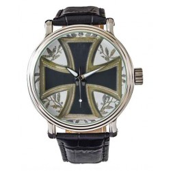 Old German WW-II Iron Cross with Oak Leaves. Classic Vintage Art Retro 40 mm Chromed Brass  Wrist Watch