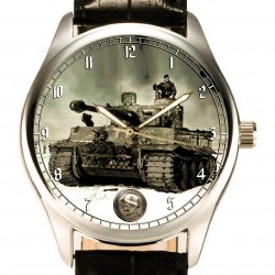 Panzer Tiger Original SS Germany WW-II Tank Poster Art 40 mm Solid Brass Wrist Watch