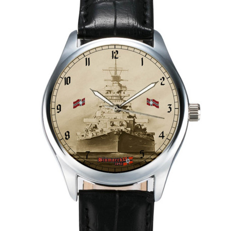 The Battleship Bismarck WW-II Kriegsmarine Sepia Blue Art Collectible 40 mm Wrist Watch. Sepia