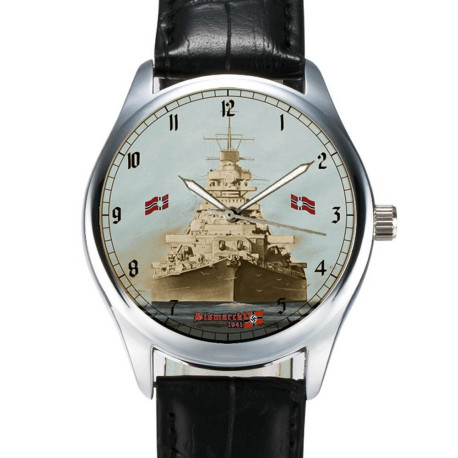 The Battleship Bismarck WW-II Kriegsmarine Sepia Blue Art Collectible 40 mm Wrist Watch. Blue.